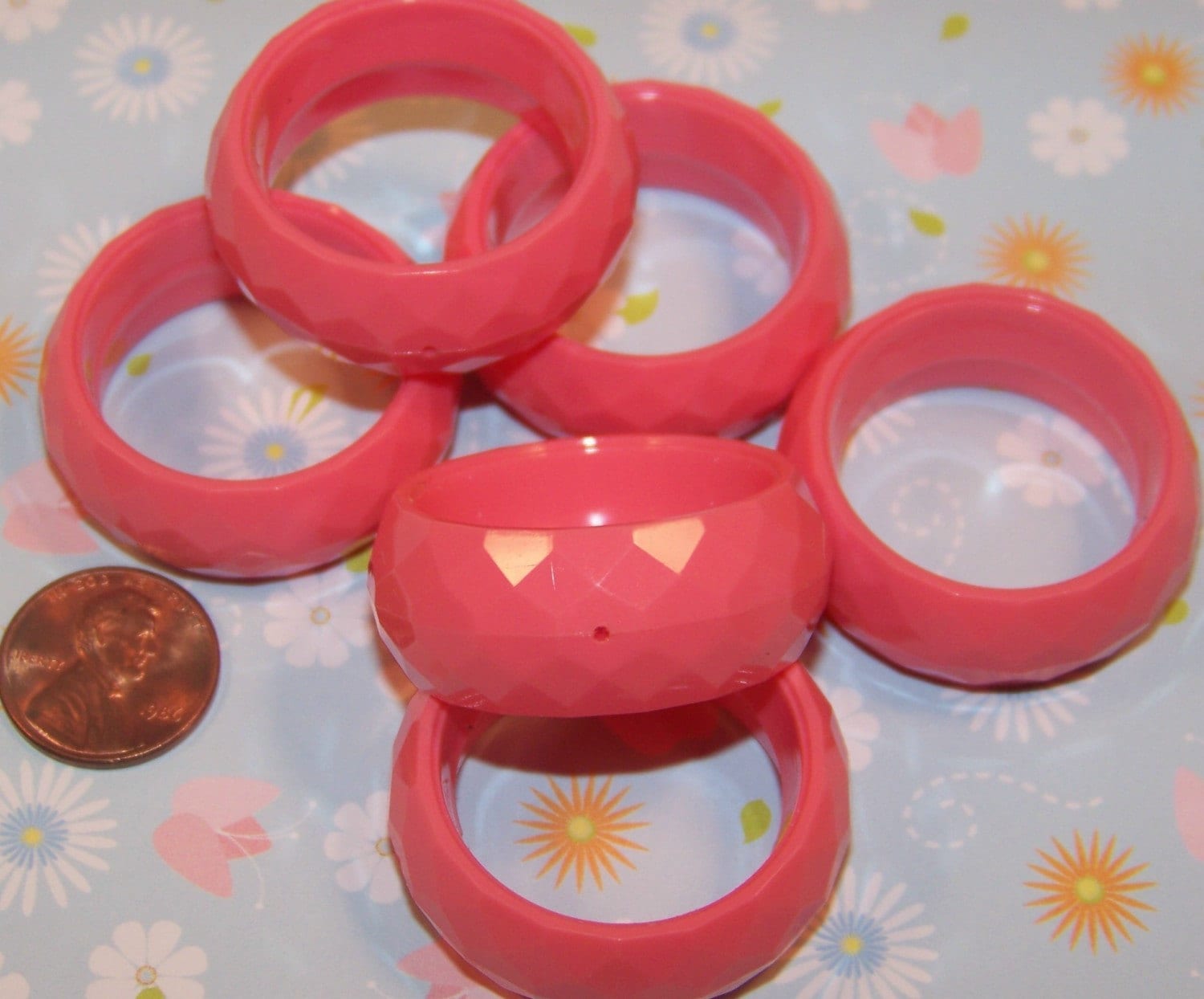Vintage Rose Pink Faceted Hoop Beads hps007