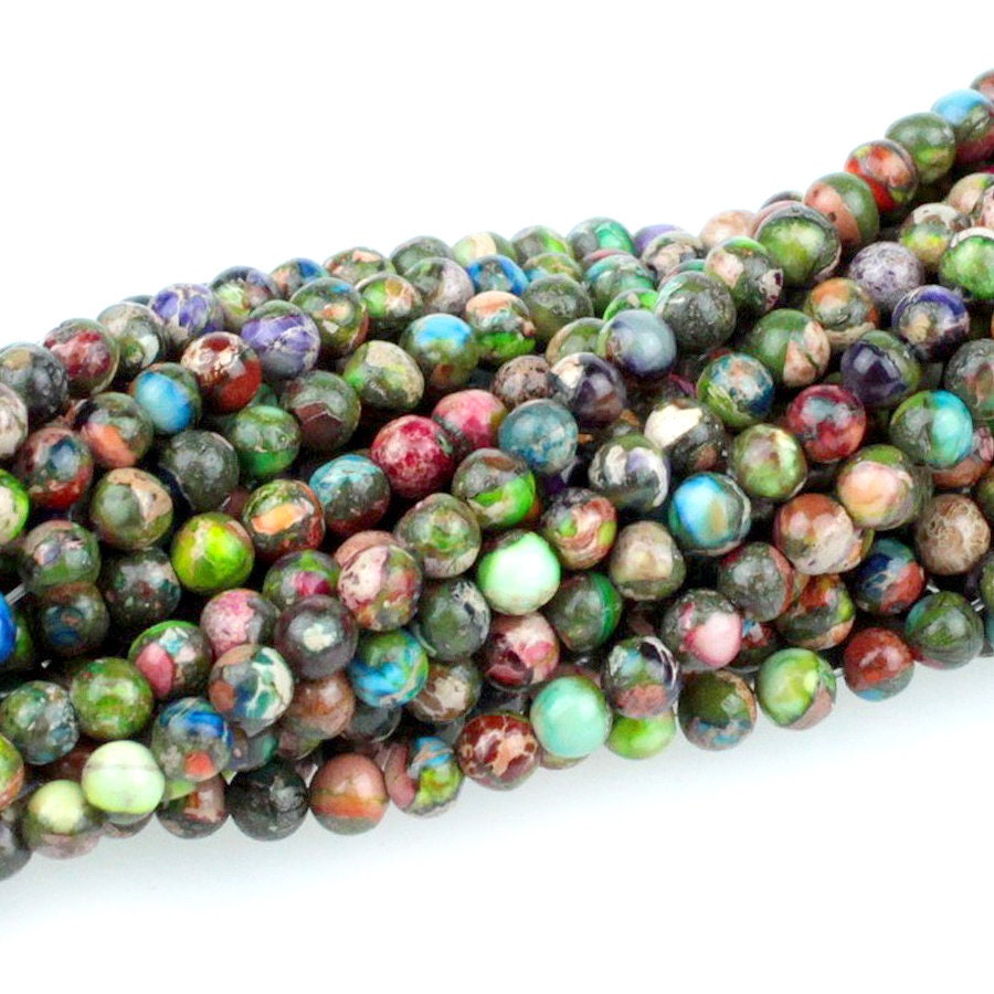Dakota Stones Mixed Impression Jasper 4mm Round Gemstones. 8" Strand. MIM4RD-8