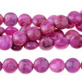 Dakota Stones Pink Crazy Lace Agate 8mm Puff Coin Beads Gemstones. 8" Strand. PKL8DC-8