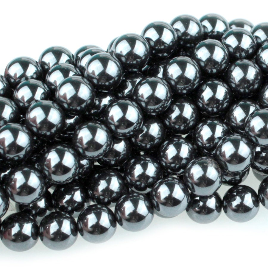 Dakota Stones Hematite 8mm Round Gemstones. 8" Strand. HEM8RD-8