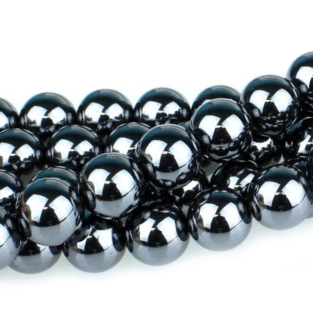 Dakota Stones Hematite 10mm Round Gemstones. 8" Strand. HEM10RD-8