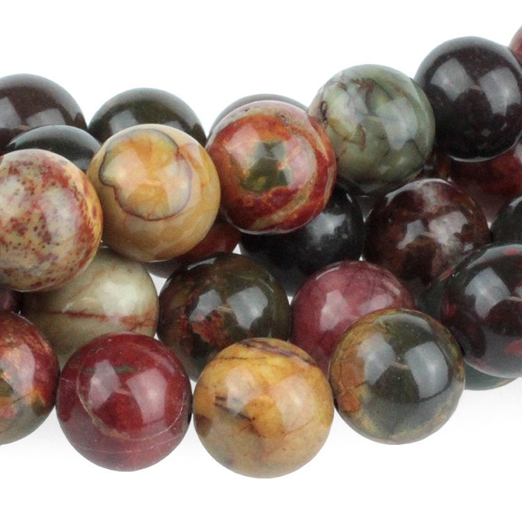 Dakota Stones Red Creek Jasper 10mm Round Gemstones. 8" Strand. RCJ10RD-8