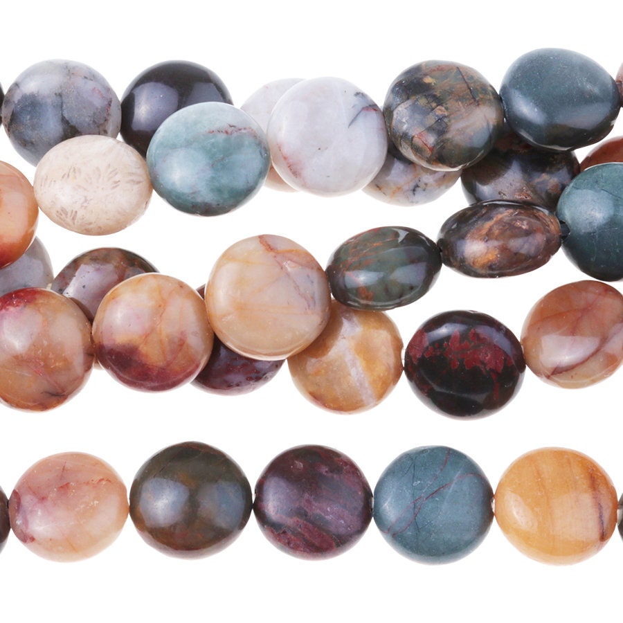 Dakota Stones Red Creek Jasper 8mm Puff Coin Gemstones. 8" Strand. RCJ8DC-8