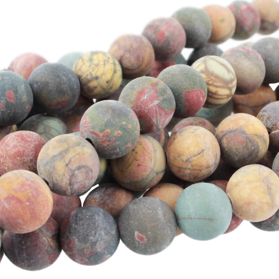 Dakota Stones Matte Red Creek Jasper 10mm Round Gemstones. 8" Strand. RCJ10RD-M-8