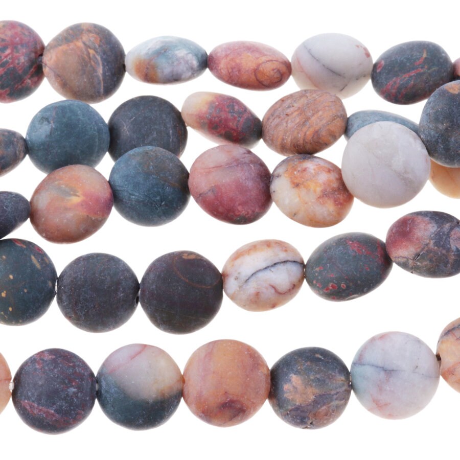 Dakota Stones Matte Red Creek Jasper 8mm Puff Coin Gemstones. 8" Strand. RCJ8DC-M-8
