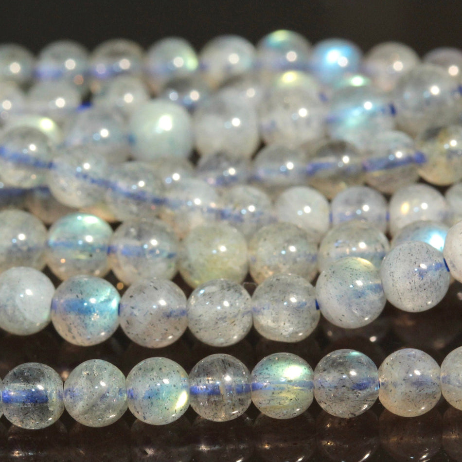 Dakota Stones Labradorite 4mm A Grade Round Beads Gemstones. 8" Strand. LBT4RD-A-8