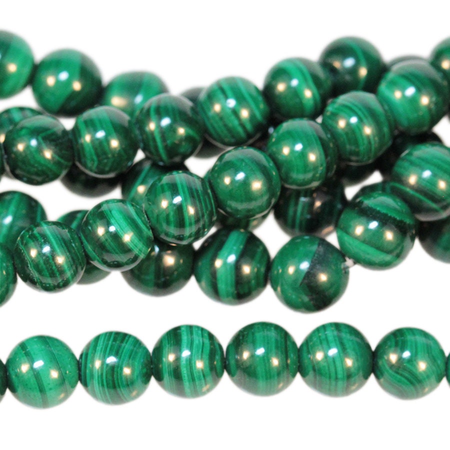 Dakota Stones Malachite 6mm Round Beads Gemstones. 8" Strand. MLT6RD-8