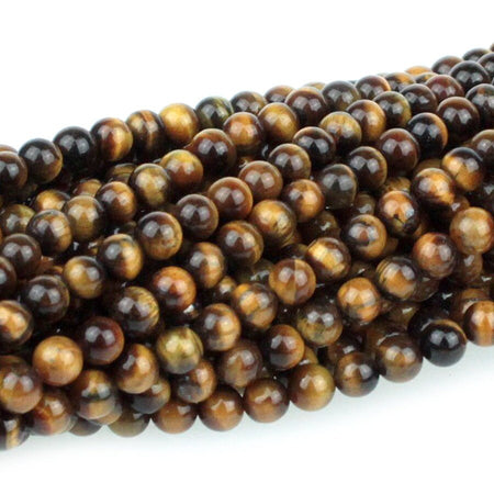Dakota Stones Tiger Eye 4mm Round Gemstones. 8" Strand. TGE4RD-8