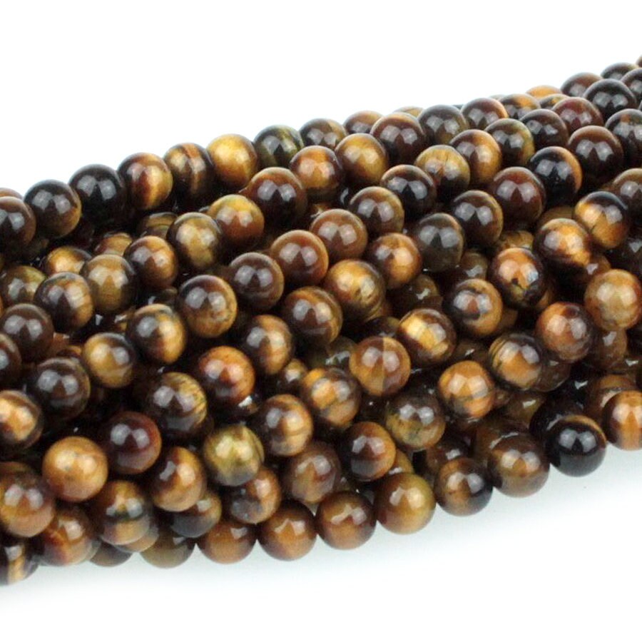 Dakota Stones Tiger Eye 4mm Round Gemstones. 8" Strand. TGE4RD-8