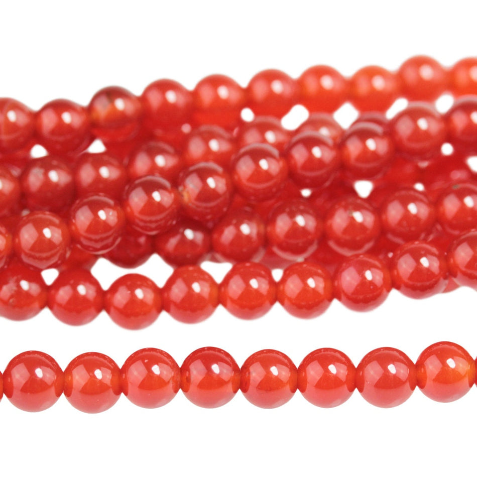Dakota Stones Carnelian 4mm Round Gemstones. 8" Strand. CRN4RD-8