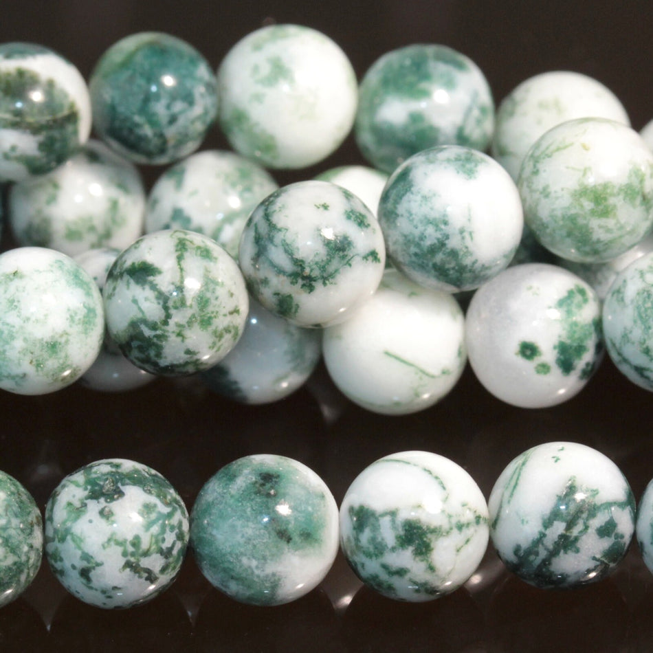 Dakota Stones Tree Agate 8mm Round Gemstones. 8" Strand. TAG8RD-8
