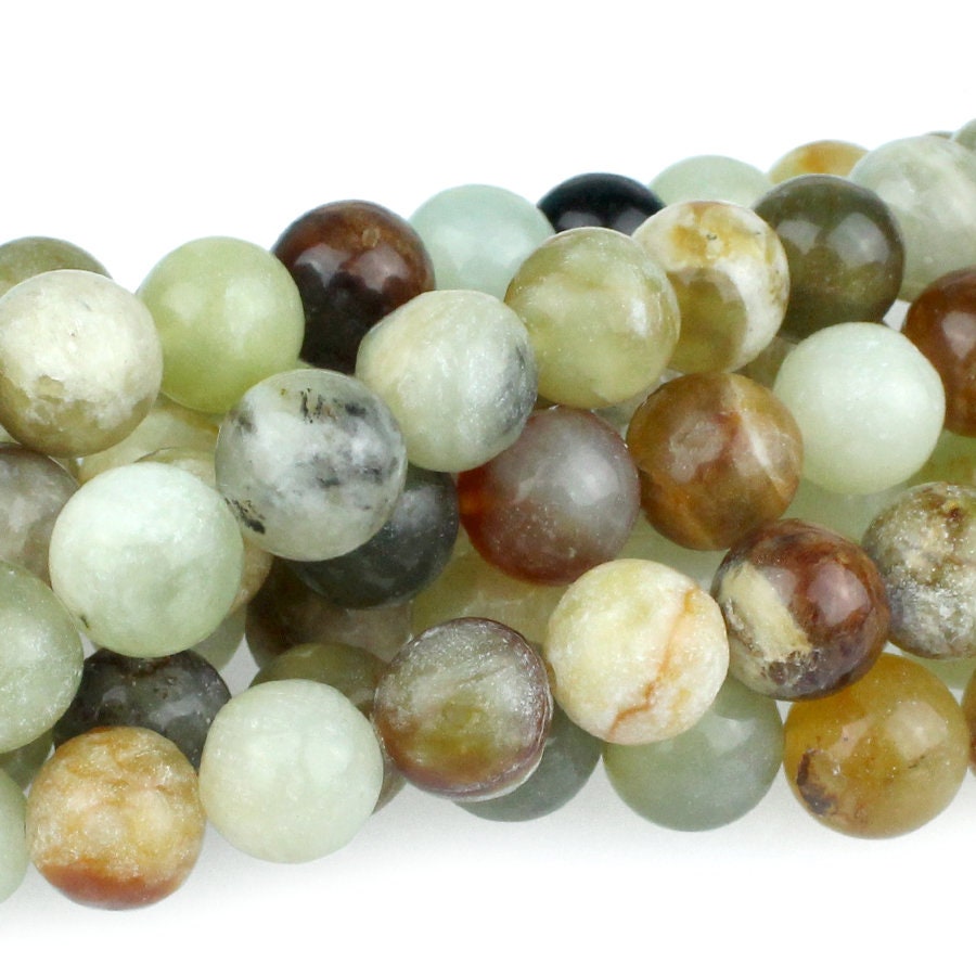 Dakota Stones Flower Jade 10mm Round Beads Gemstones. 8" Strand. FJD10RD-8