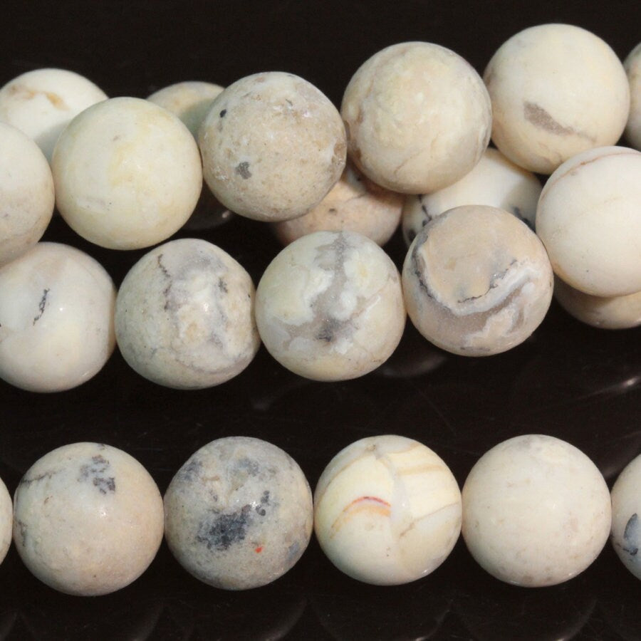 Dakota Stones MATTE White African Opal 8mm Round Gemstones. 8" Strand. WAF8RD-M-8