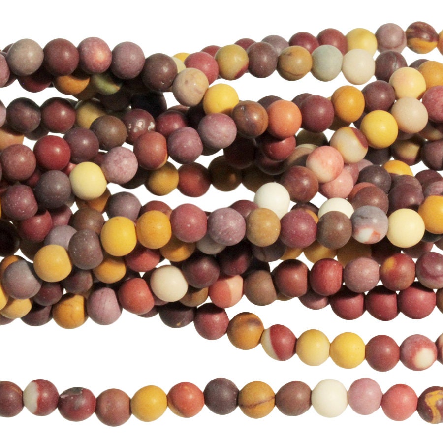 Dakota Stones Matte Mookaite 4mm Round Gemstones. 8" Strand. MKT4RD-M-8