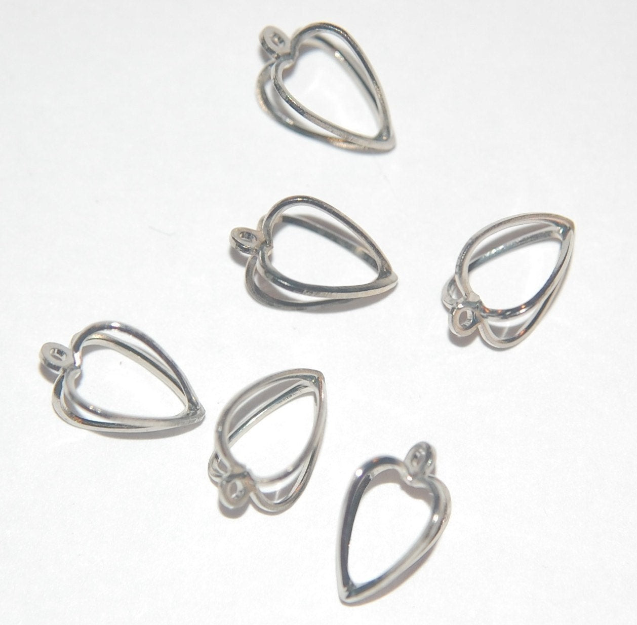 Open Silver Tone Heart Shaped Charm Drops chr090A