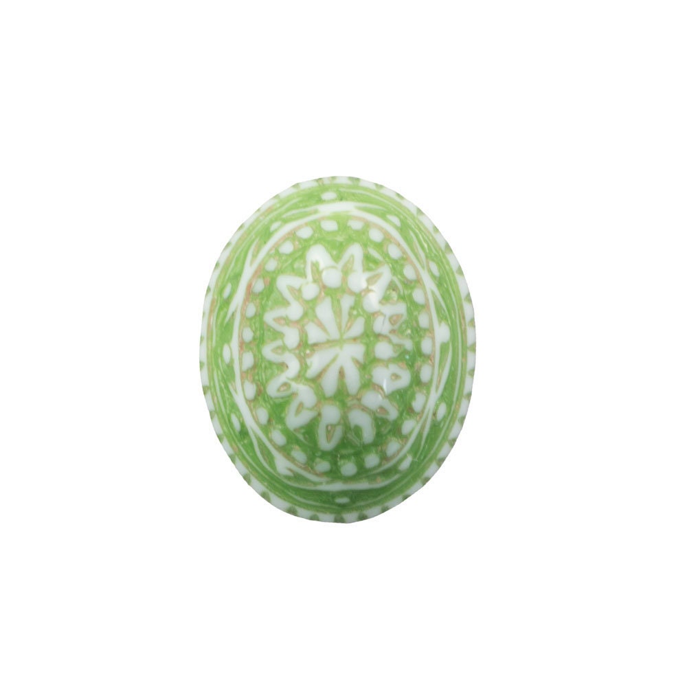 Vintage Mosaic Green and White Cabochons 10x8mm (8) cab714V