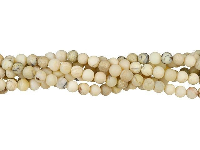 Dakota Stones Matte White African Opal 4mm Round Gemstones. 8" Strand. WAF4RD-M-8