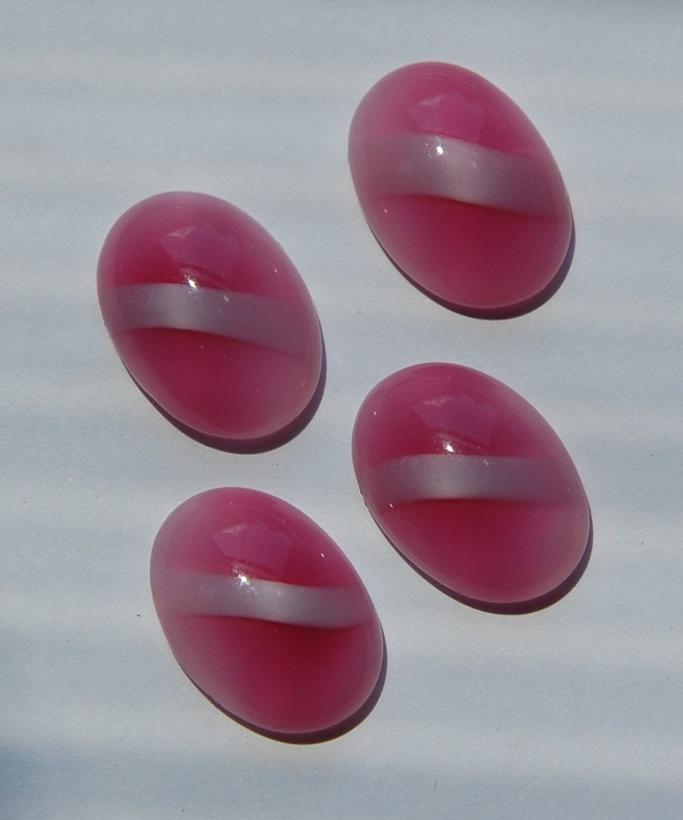 Vintage Pink and White Moonglow Stripe Glass Cabochons (4) cab523C