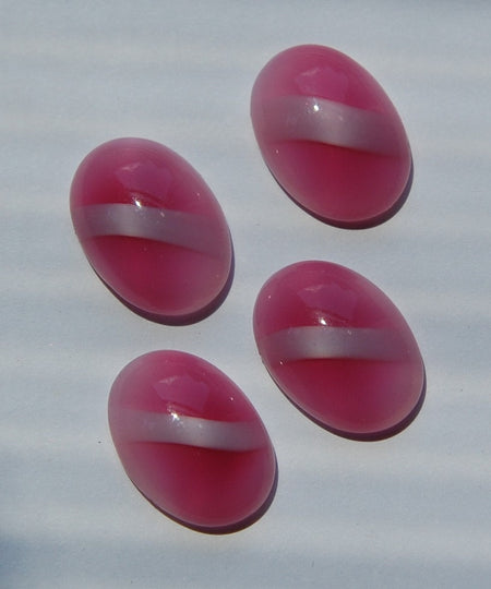 Vintage Pink and White Moonglow Stripe Glass Cabochons (4) cab523C