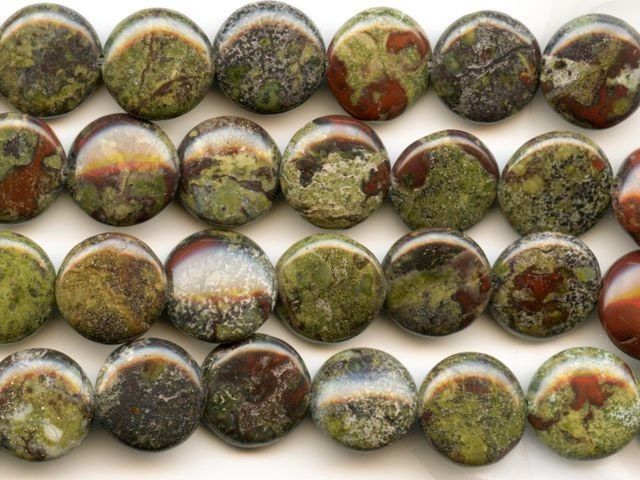 Dakota Stones Dragon Blood Jasper 12mm Coin Gemstones. 8" Strand DBJ12DC-8