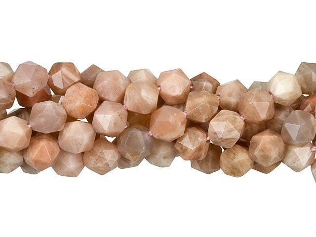 Dakota Stones Peach Moonstone 8mm Star Cut Round Gemstones. 8" Strand. PMS8RD-8
