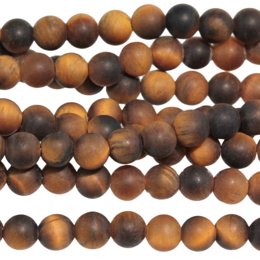 Dakota Stones Matte Tiger Eye 4mm Round Gemstones. 8" Strand. TGE4RD-M-8