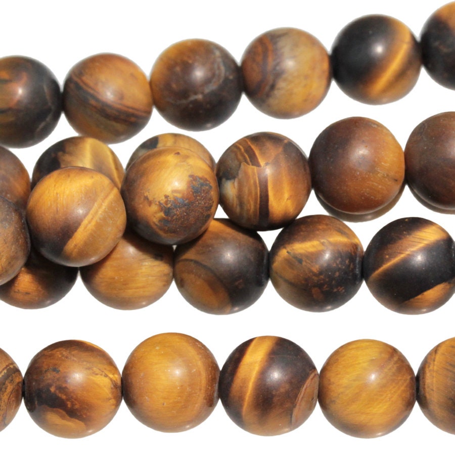 Dakota Stones Matte Tiger Eye 8mm Round Gemstones. 8" Strand. TGE8RD-M-8