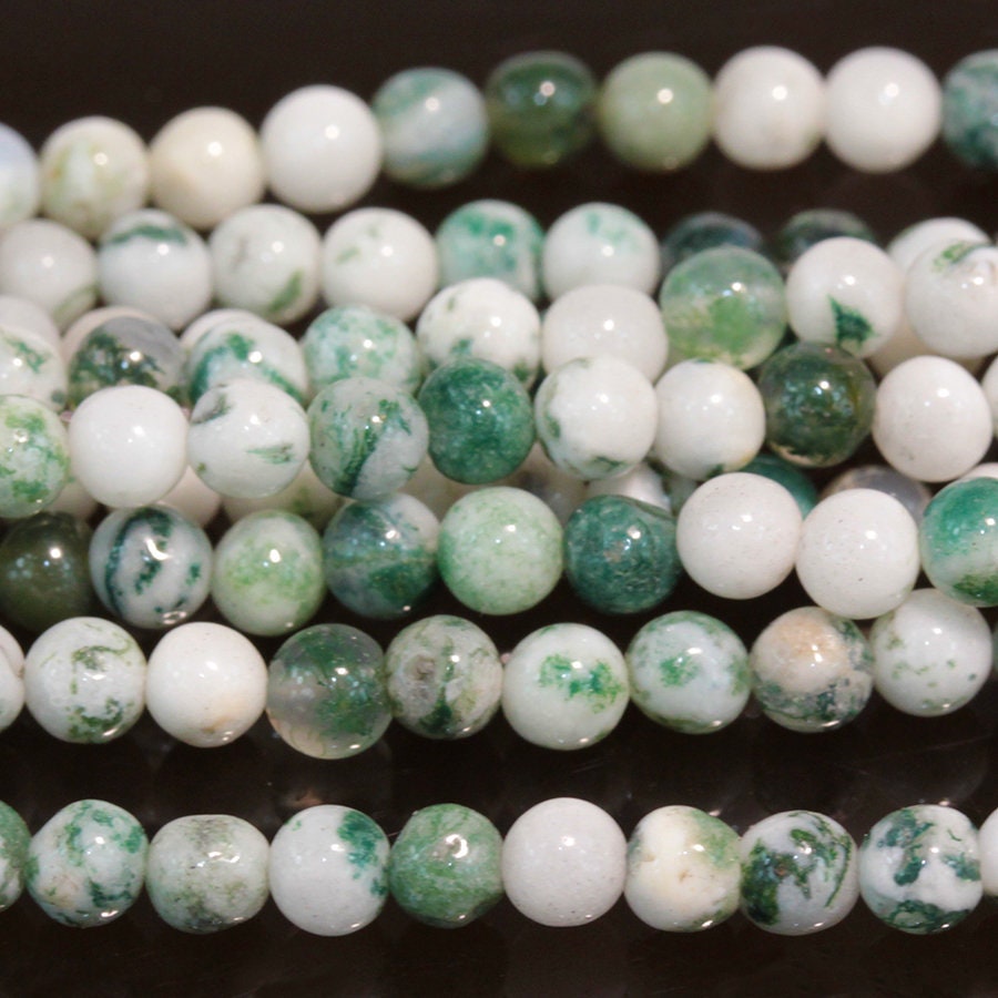 Dakota Stones Tree Agate 4mm Round Gemstones. 8" Strand. TAG4RD-8