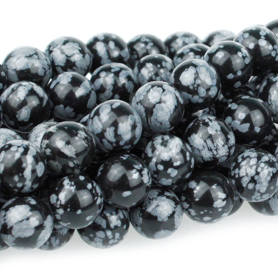 Dakota Stones Snowflake Obsidian 10mm Round Gemstones. 8" Strand. SNO10RD-8