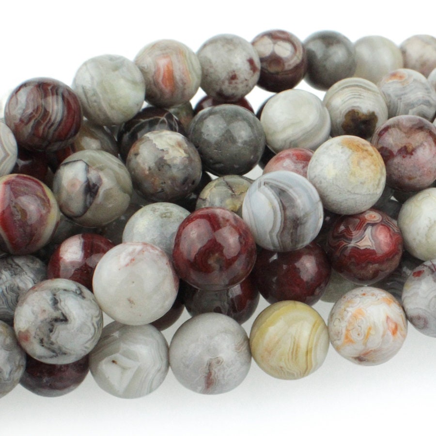 Dakota Stones Mexican Lace Laguna Agate 10mm Round Gemstones. 8" Strand. MLA10RD-8