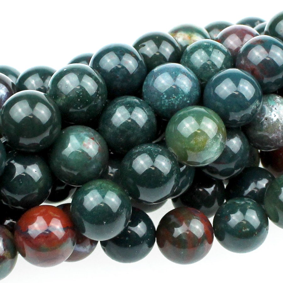 Dakota Stones Bloodstone 10mm Round Gemstones. 8" Strand. BLD10RD-8