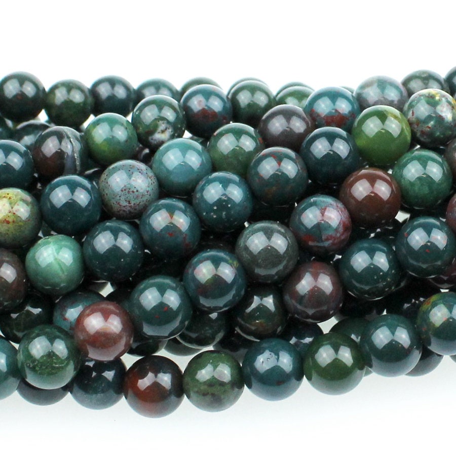 Dakota Stones Bloodstone 6mm Round Gemstones. 8" Strand. BLD6RD-8