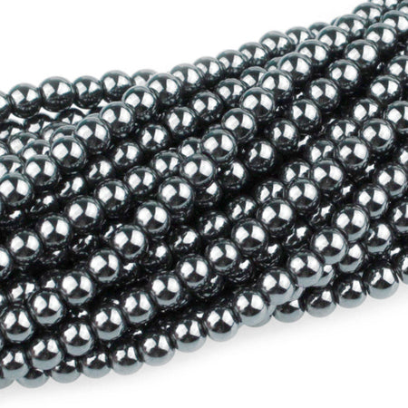 Dakota Stones Hematite 4mm Round Gemstones. 8" Strand. HEM4RD-8