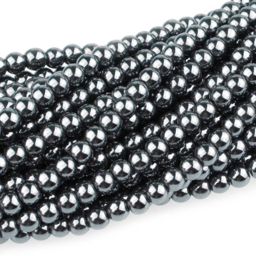 Dakota Stones Hematite 4mm Round Gemstones. 8" Strand. HEM4RD-8