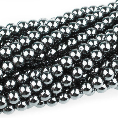 Dakota Stones Hematite 6mm Round Gemstones. 8" Strand. HEM6RD-8