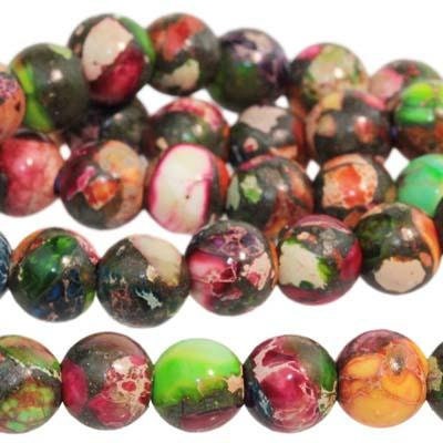 Dakota Stones Mixed Impression Jasper Large Hole 8mm Round Gemstones. 8" Strand. MIM8RD-LH-8