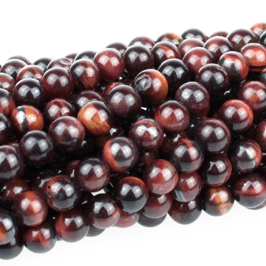 Dakota Stones Red Tiger Eye 6mm Round Gemstones. 8" Strand. RTE6RD-8