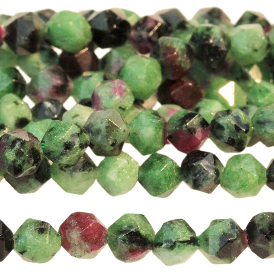Dakota Stones Ruby Zoisite 6mm Star Cut Gemstones. 8" Strand. RBZ6RD-SC-8