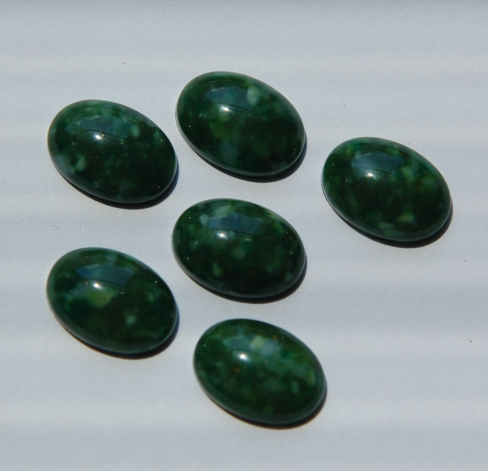 Vintage Acrylic Green and White Cabochons 14x10mm cab676C
