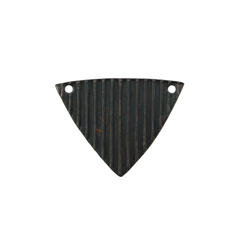 2 Hole Matte Black Plated Stripe Ribbed Triangle Pendant Findings (8) mtl376E