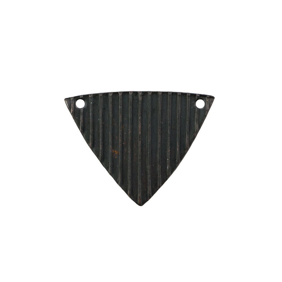 2 Hole Matte Black Plated Stripe Ribbed Triangle Pendant Findings (8) mtl376E