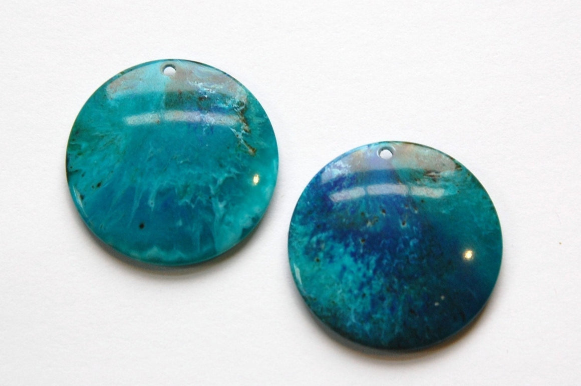 Vintage Blue Peacock Marbled Plastic Pendants 30mm pnd116E
