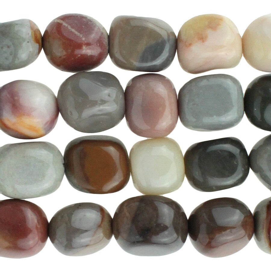 Dakota Stones Polychrome Jasper 8x10 Tumbled Nugget Gemstones. 8" Strand. POL8x10NUG-8