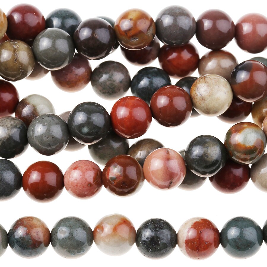 Dakota Stones Polychrome Jasper 6mm Round Gemstones. 8" Strand. POL6RD-8