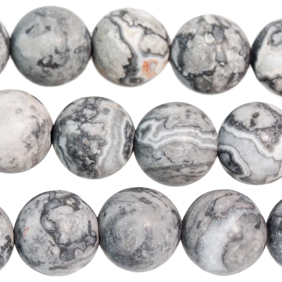 Dakota Stones Matte Silver Crazy Lace Agate 10mm Round Gemstones 8" Strand SCA10RD-M-8