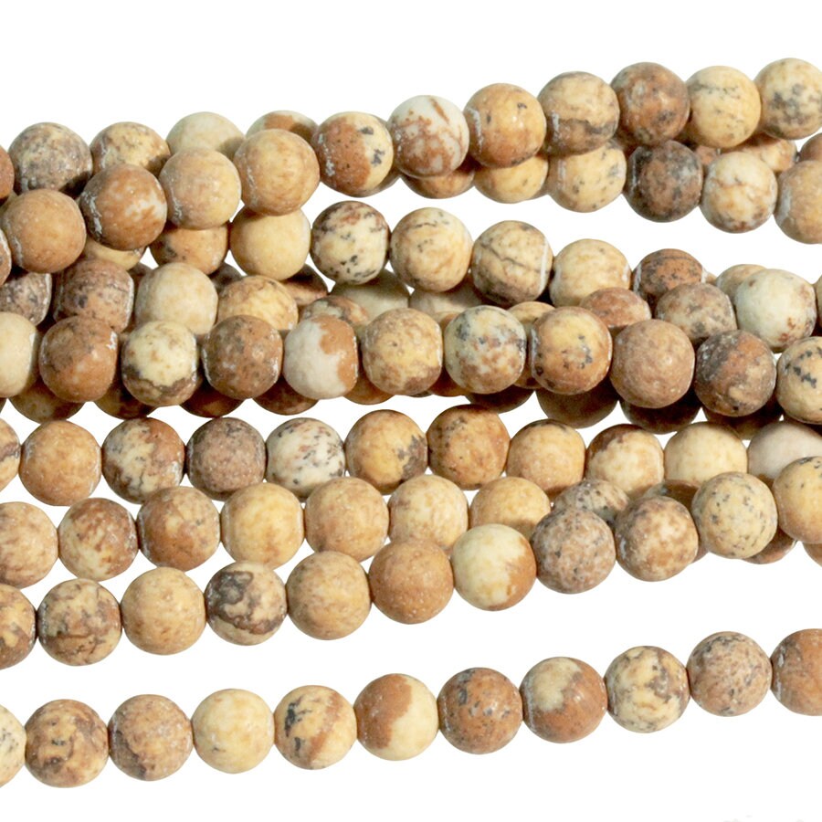 Dakota Stones Matte Picture Jasper 4mm Round Gemstones. 8" Strand. PJR4RD-M-8