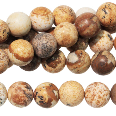 Dakota Stones Picture Jasper 8mm Round Gemstones. 8" Strand. PJR8RD-8