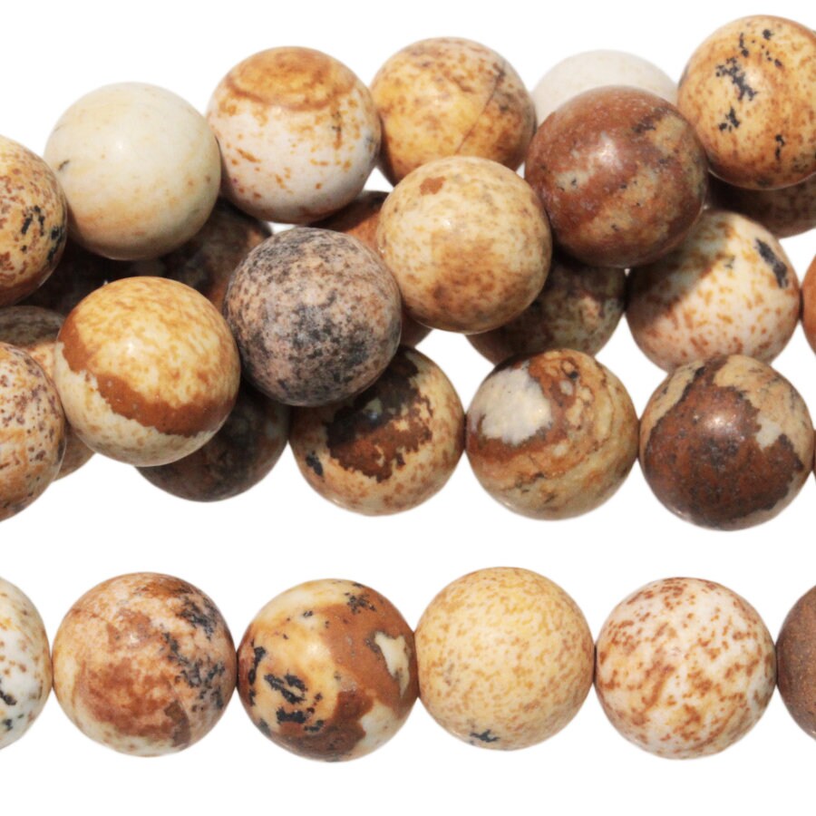 Dakota Stones Picture Jasper 8mm Round Gemstones. 8" Strand. PJR8RD-8