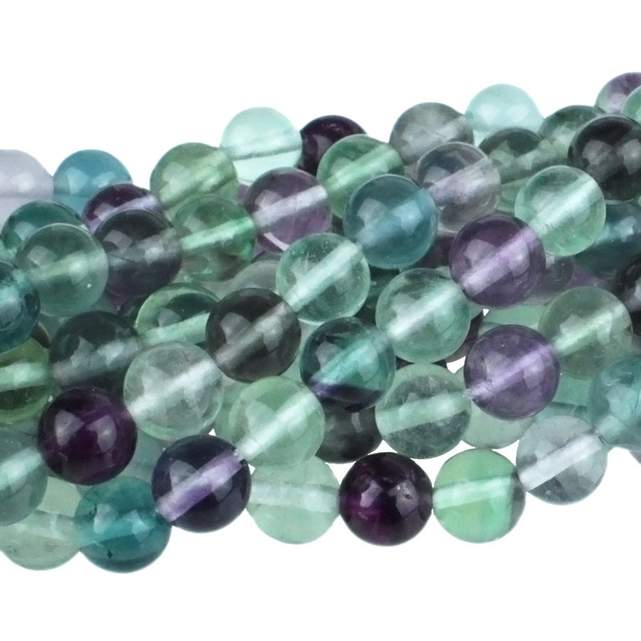 Dakota Stones Banded Fluorite 8mm Round Gemstones. 8" Strand. FLU8RD-8