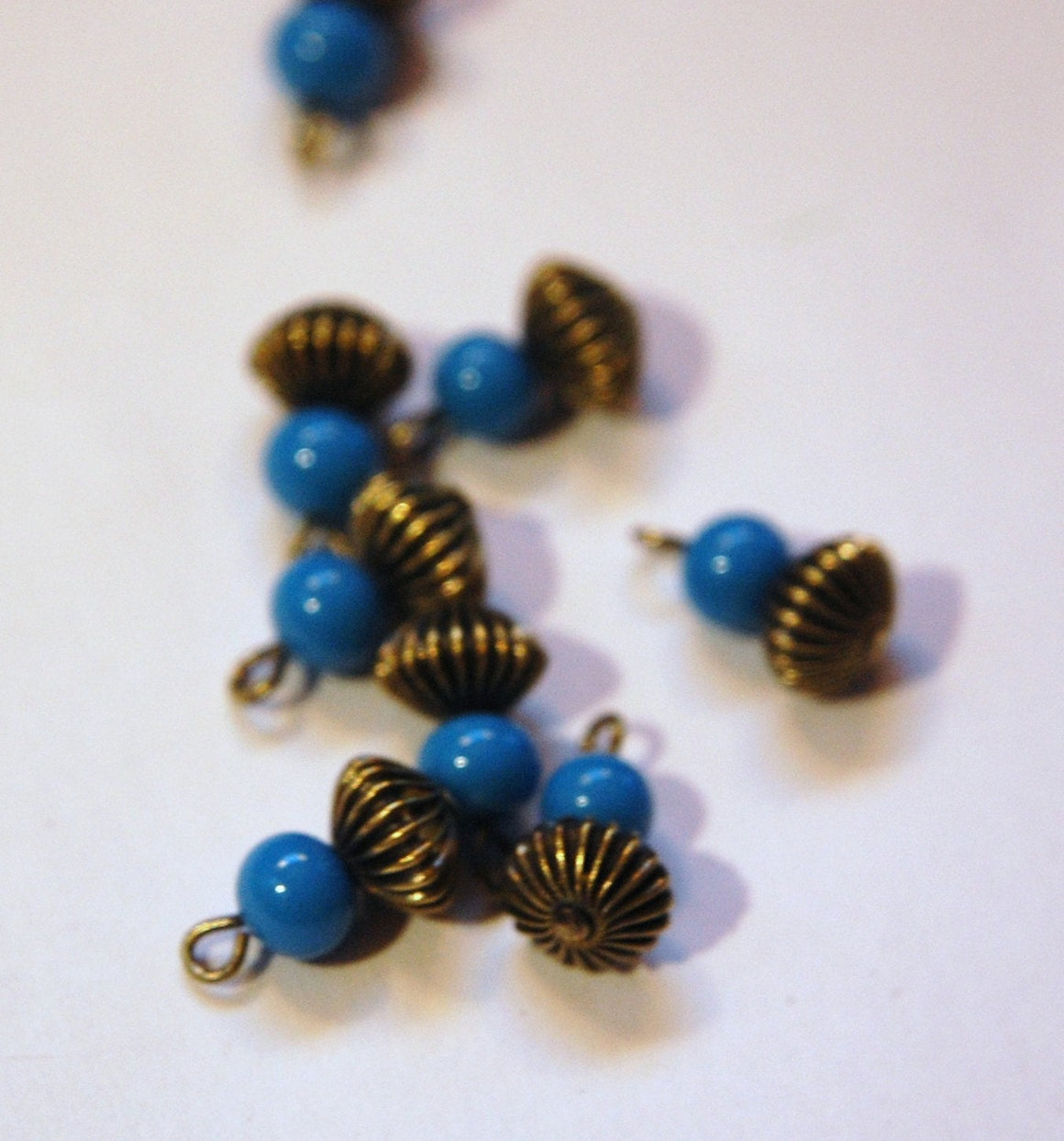 Vintage Blue Glass Bead Pleated Melon Bead Combo Drop drp003A